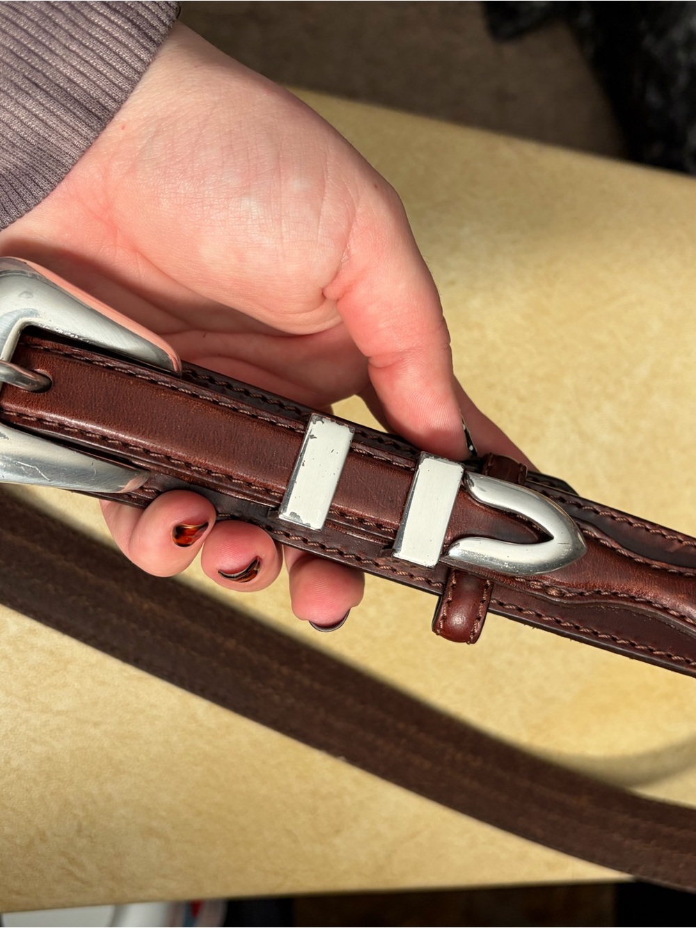 Vintage Tony Lama Brown Leather Belt with Silver Buckle